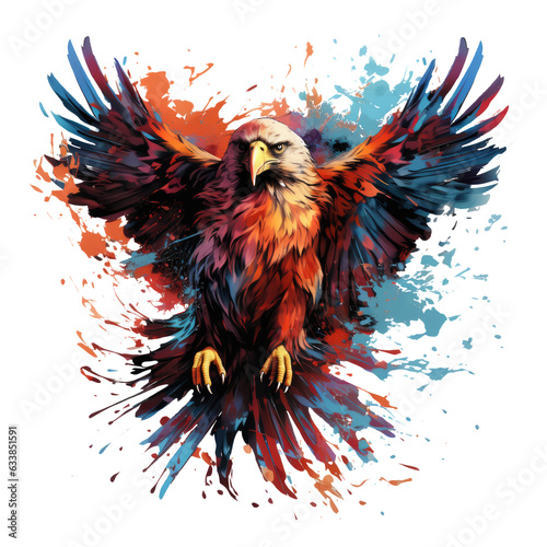 An enigmatic Amerikan Eagle T-Shirt Design with the eagle portrayed as a mystical being, soaring above a realm of magical portals and mysterious doorways, Generative Ai