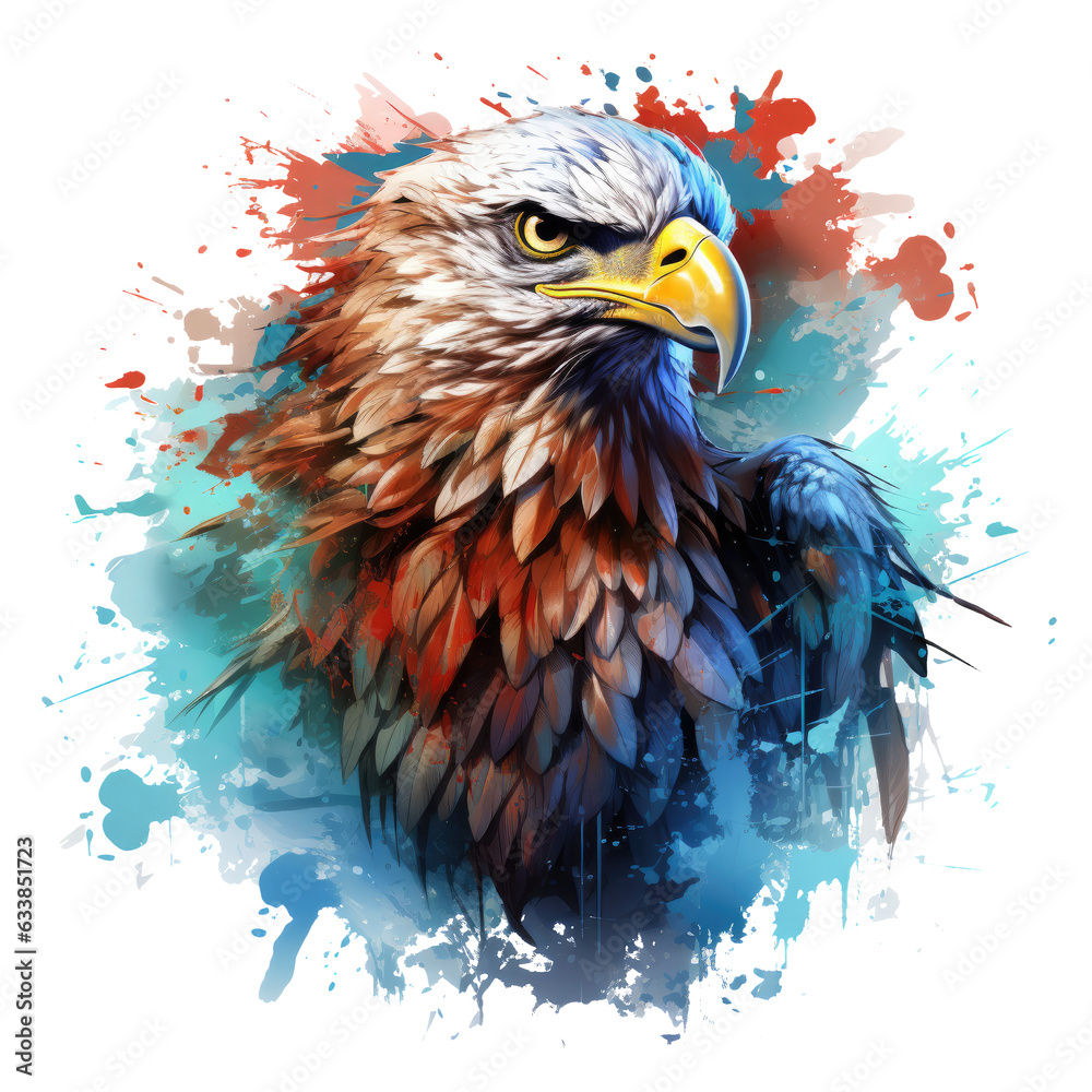Obraz premium A captivating Amerikan Eagle T-Shirt Design featuring the eagle as a legendary creature of ancient mythology, soaring above a mythical kingdom with majestic palaces and mythical beasts, Generative Ai