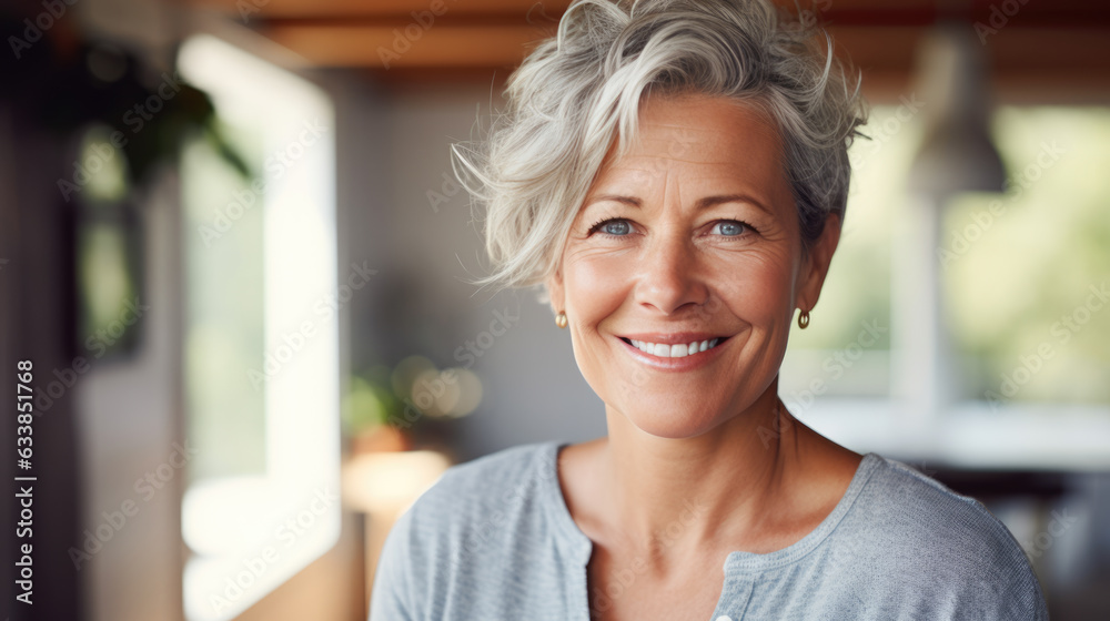 Portrait of a middle-aged woman smiling at the camera. Portrait of a middle-aged woman smiling at the camera.