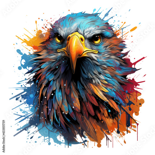  An enigmatic Amerikan Eagle T-Shirt Design with the eagle portrayed as a mystical being, soaring above a realm of magical portals and mysterious doorways, Generative Ai