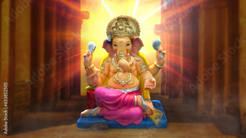 Wallpaper Mural Ganesh Illustration of colorful hindu lord Ganesha on decorative background- Graphical poster modern art 3D wallpaper Torontodigital.ca