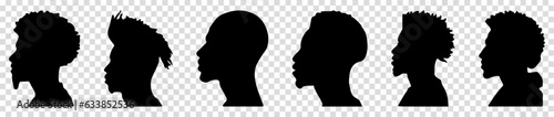 African American men profile with various hairstyles. Vector illustration isolated on transparent background