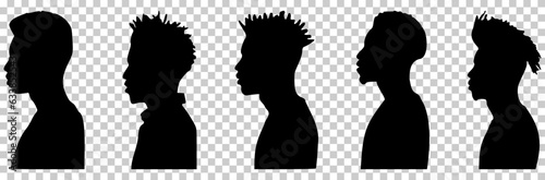 Collection of African American men profile with various hairstyles. Vector illustration isolated on transparent background