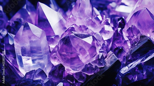Amethyst purple crystal. Mineral crystals in the natural environment. Texture of precious and semiprecious gemstone Generative AI