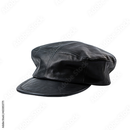 A black leather hat on a white background