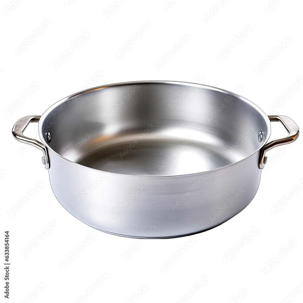 A stainless steel pan on a white background