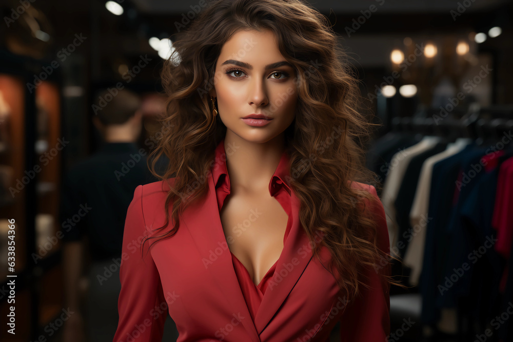 Female business executive in a red business suit. Generative AI Female business executive in a red business suit. Generative AI