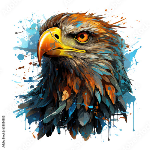 An enigmatic Amerikan Eagle T-Shirt Design with the eagle portrayed as a mystical being, soaring above a realm of magical portals and mysterious doorways, Generative Ai