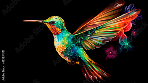 colorful bird in flight. colorful hummingbird in flight