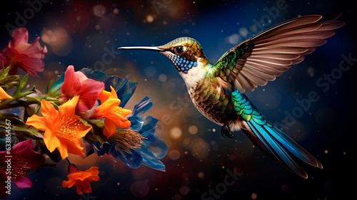 colorful bird in flight. colorful hummingbird in flight © Aram