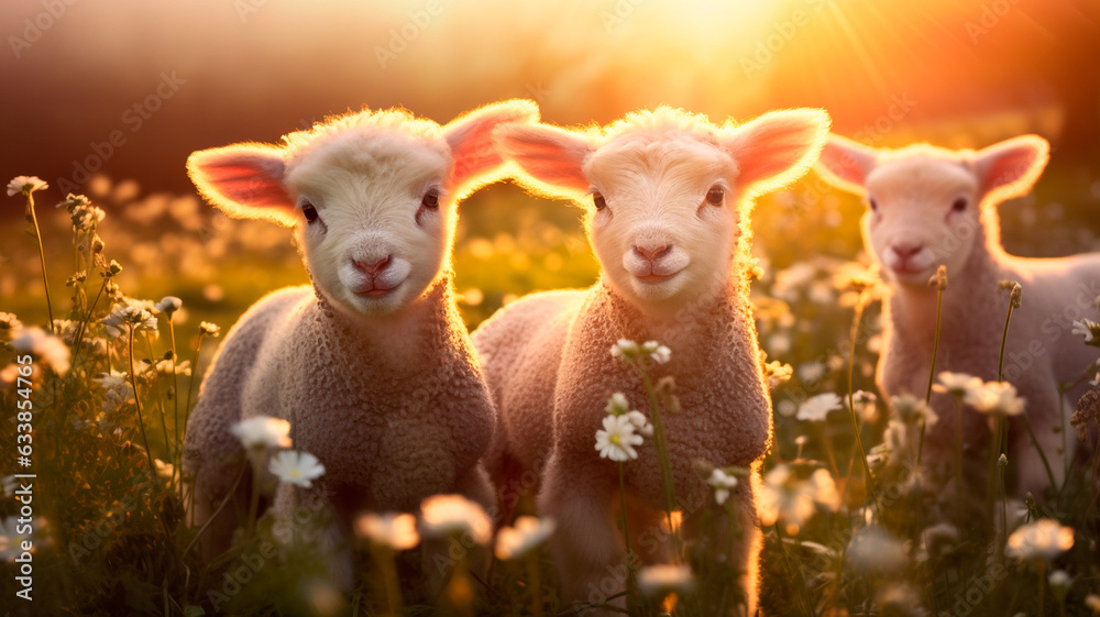 cute lambs in the flower field cute lambs in the flower field