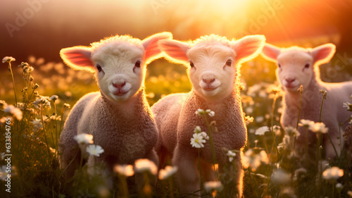 cute lambs in the flower field