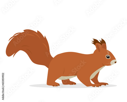 Squirrel animal icon. Red Squirrel with fluffy tail. Wild mammal forest animal character.Vector illustration isolated on white background.