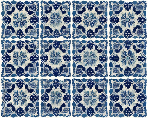 Decorative vintage antique blue tile illustration