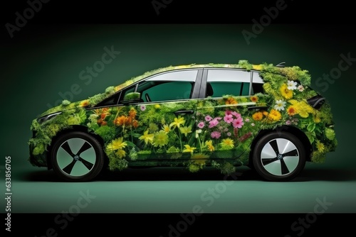 Environmentally friendly vehicle. Car covered in nature