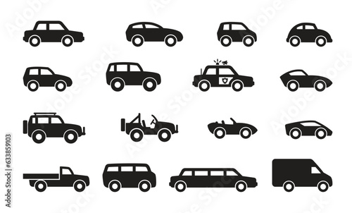 various cars simple silhouette set