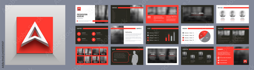 Premium presentation with red letter A logo and dark slides, minimal style, tech style Premium presentation with red letter A logo and dark slides, minimal style, tech style