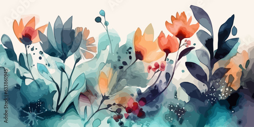 Fototapeta Naklejka Na Ścianę i Meble -  Beautiful tropical background. Creative watercolor flowers.