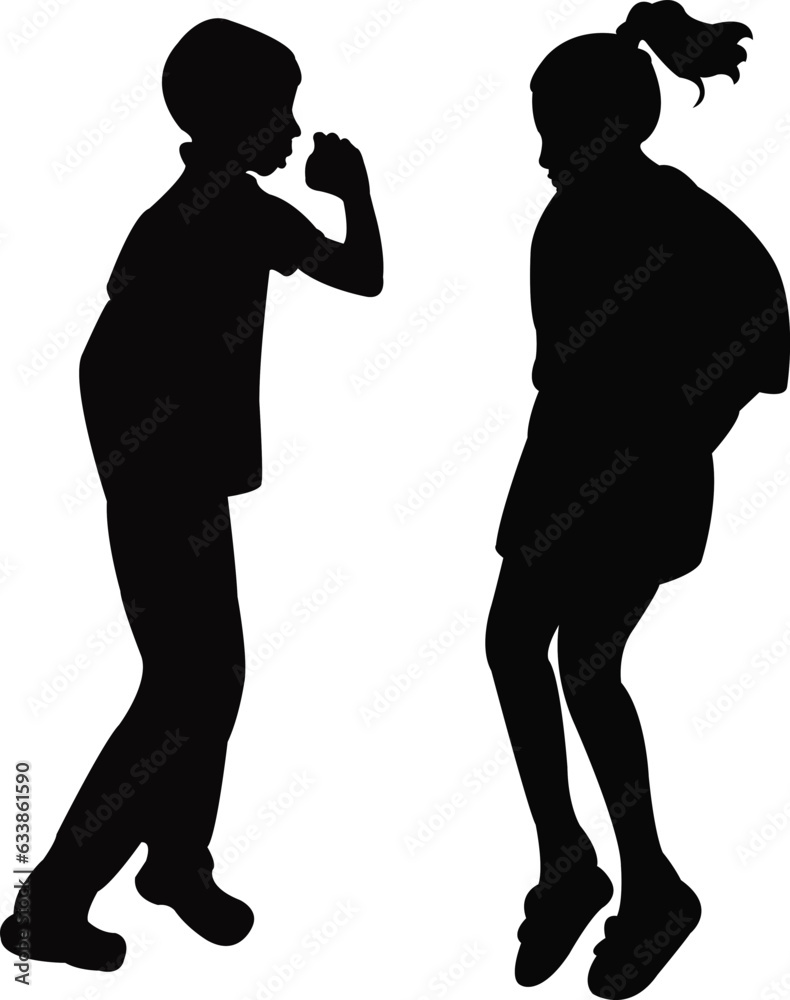 a boy and a girl dancing, silhouette vector
