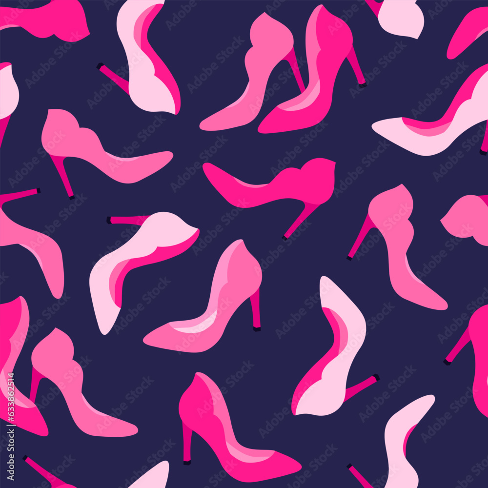 Vector seamless pattern with pink fashionable shoes. Handdrawn texture design. Vector seamless pattern with pink fashionable shoes. Handdrawn texture design.