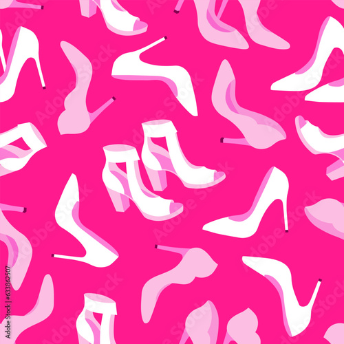 Vector seamless pattern with pink and white shoes isolated on magenta background