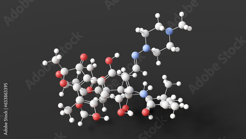 rifampicin molecule, molecular structure, ansamycin antibiotic, ball and stick 3d model, structural chemical formula with colored atoms photo