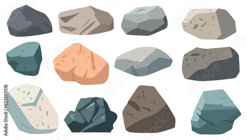 Set of stones. Image of various isolated stones or minerals.