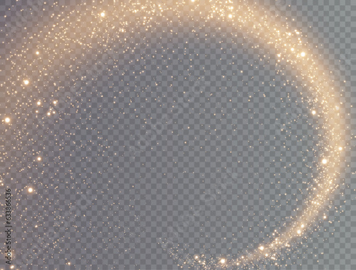 Magic golden wind png festive isolated on transparent background. Golden comet png with sparkling stars and dust. 