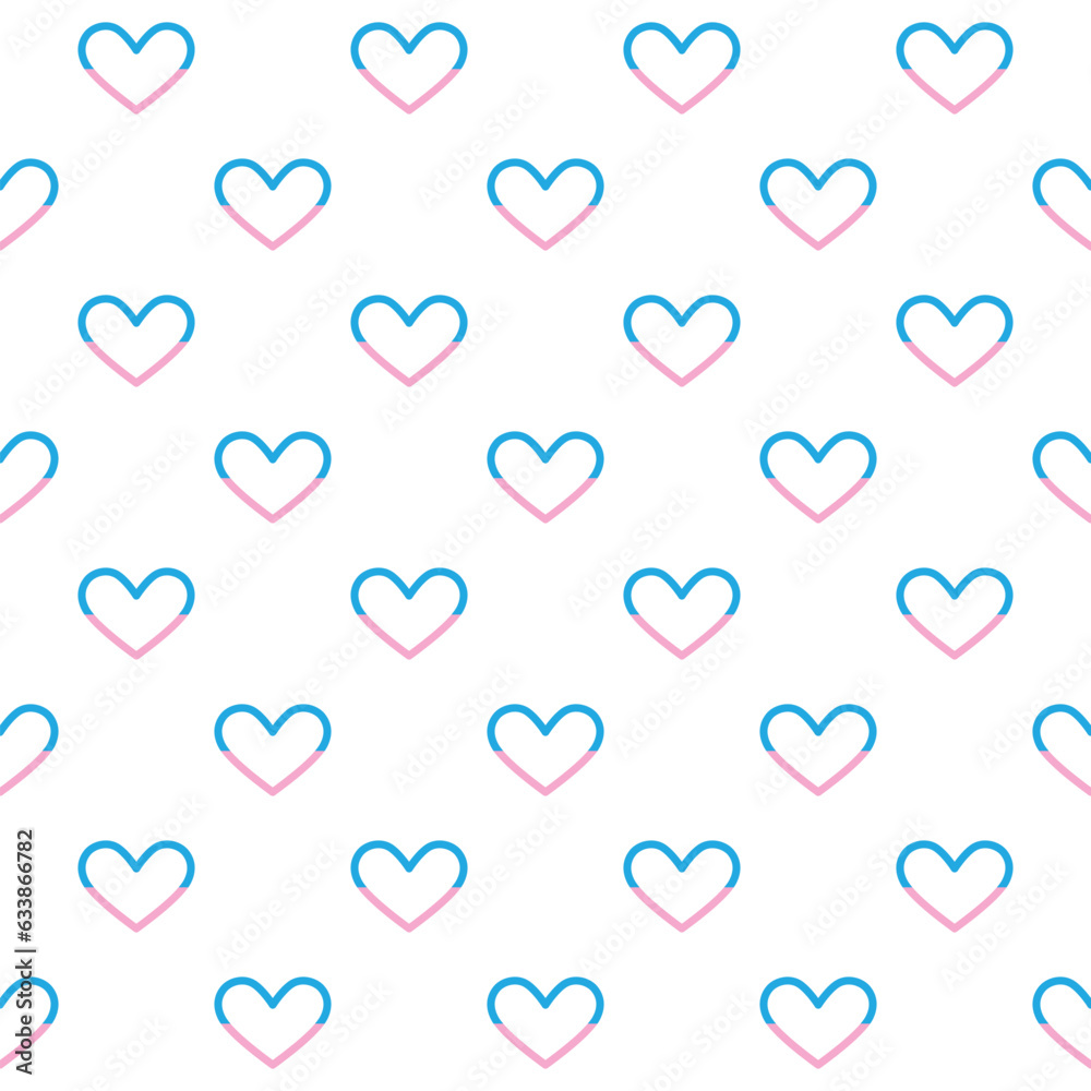 Pink and blue heart seamless pattern on white background Vector, 80s Art Style