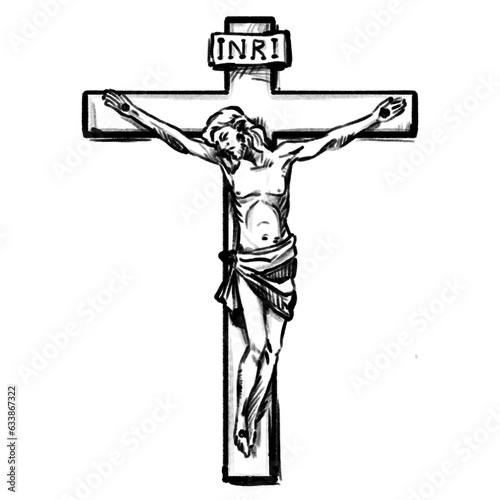 Slika na platnu Hand drawn Jesus crucified
(Illustration - black pencil, transparent PNG)