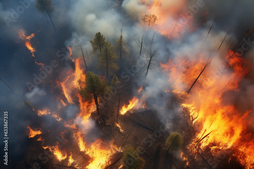 Fotografia, Obraz top view of forest fire created with ia