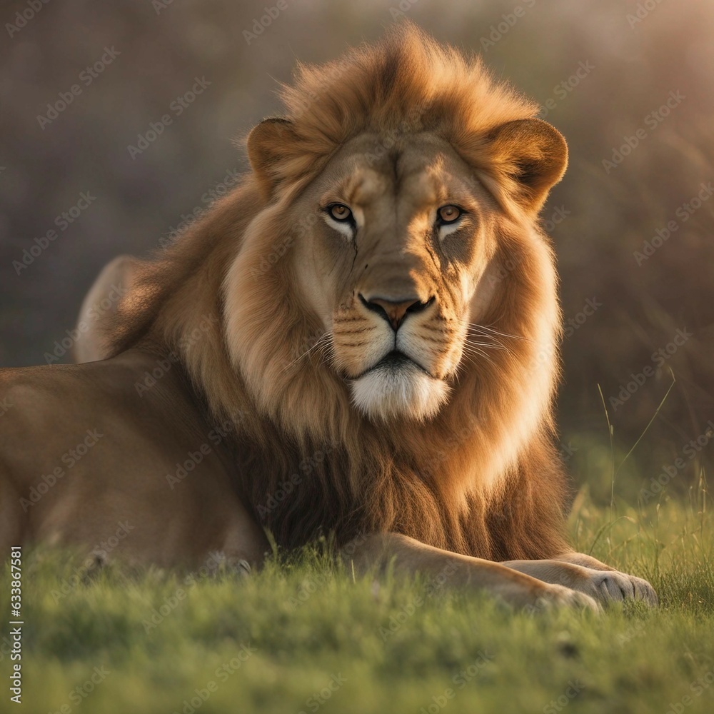 King of the Grasslands - Majestic Lion Relaxing in the Lush Green Meadow