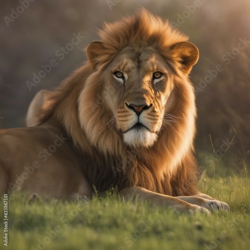 King of the Grasslands - Majestic Lion Relaxing in the Lush Green Meadow