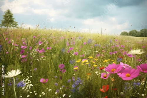 Illustration of a flower meadow in spring.