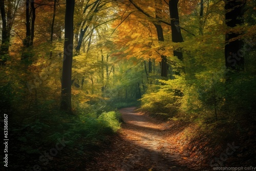 Lichtdurchfluteter Waldweg im Herbst