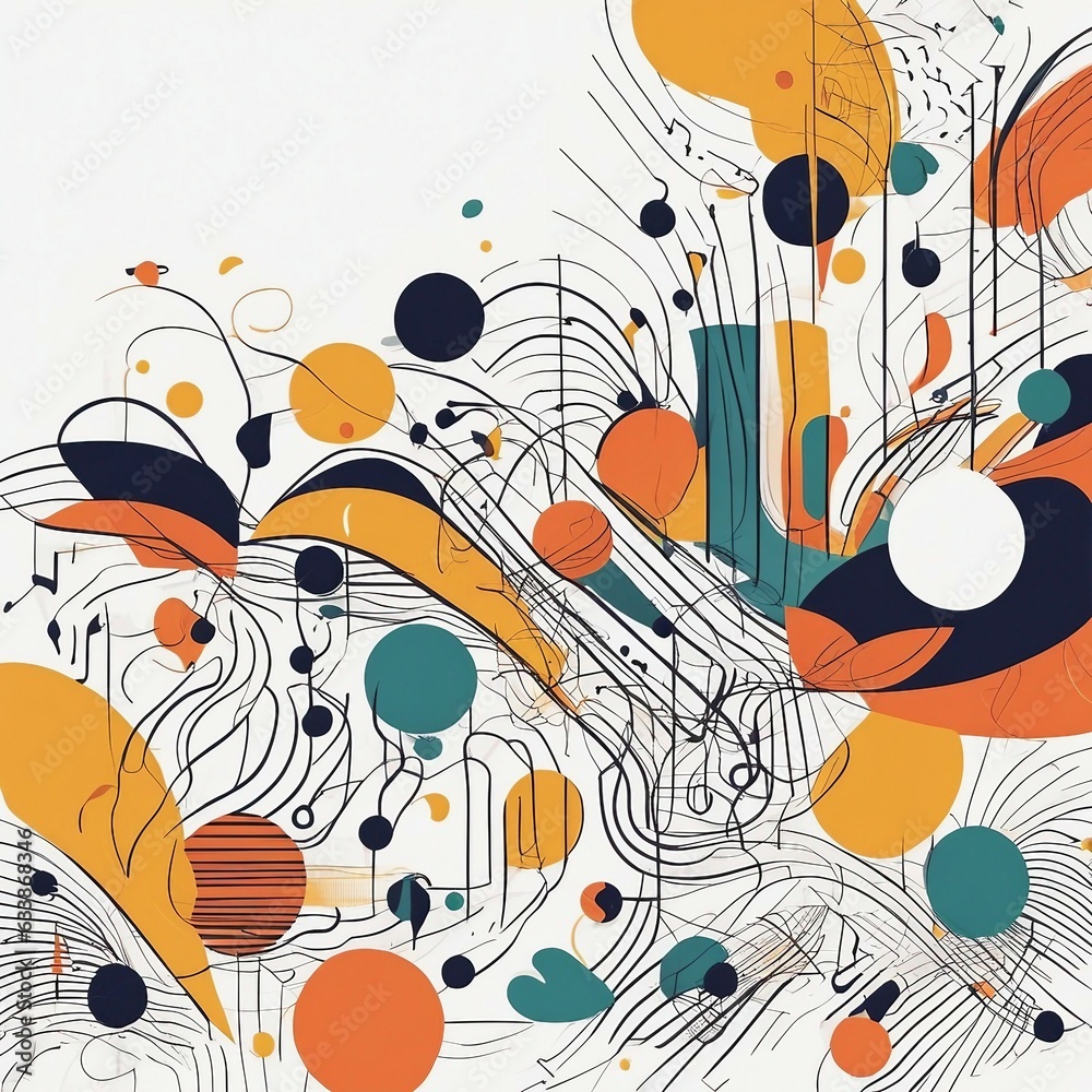 Eloquent Harmony: Captivating sounds of musical instruments dancing to musical notes in an ornate abstract poster design