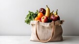 Tote bag full of vegetables and fruits. Generative AI