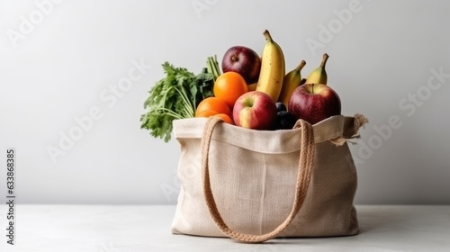 Tote bag full of vegetables and fruits. Generative AI