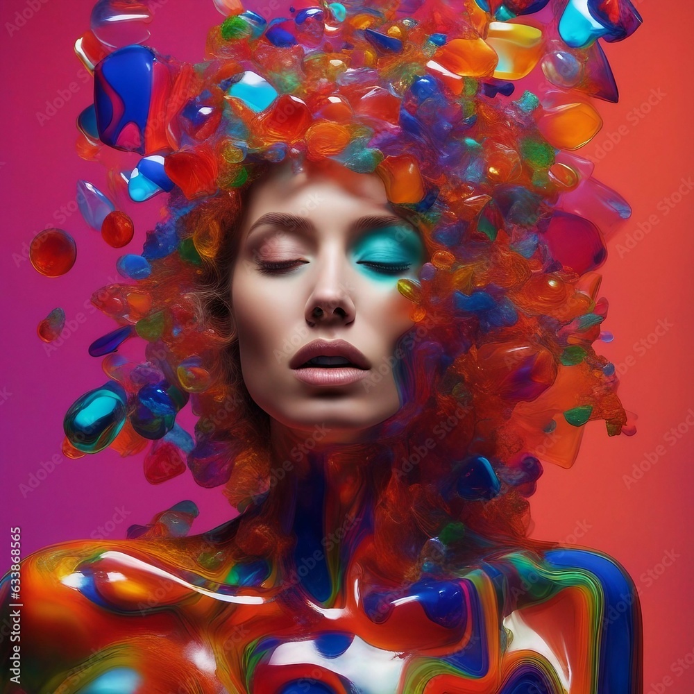 colorful abstract woman covered in colorful glass, studio lighting, neon colors, trending on behance_clipdrop-enhance