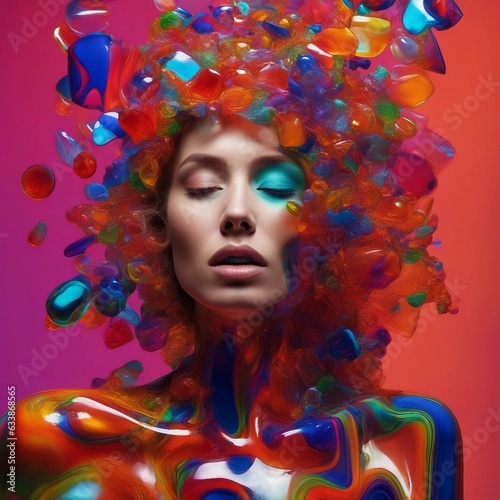 colorful abstract woman covered in colorful glass  studio lighting  neon colors  trending on behance_clipdrop-enhance