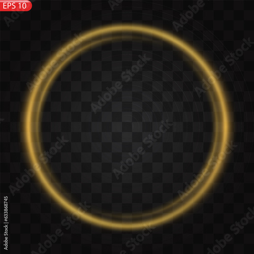 Modern gold shiny vintage frame isolated on a transparent background. Golden glowing circle frame. Abstract background. Luxury realistic element of wedding decor. Vector illustration EPS10