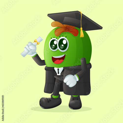 Cute Feijoa character wearing a graduation cap and holding a diploma