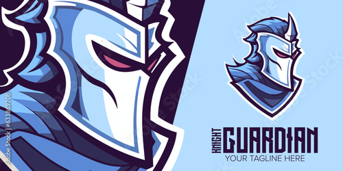 Sporty Blue Knight Emblem: Modern Vector Logo Design for Esport Team, Badge, Guardian Mascot, and T-shirt Printing