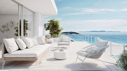white luxury patio furniture with ocean view © Claudia Nass