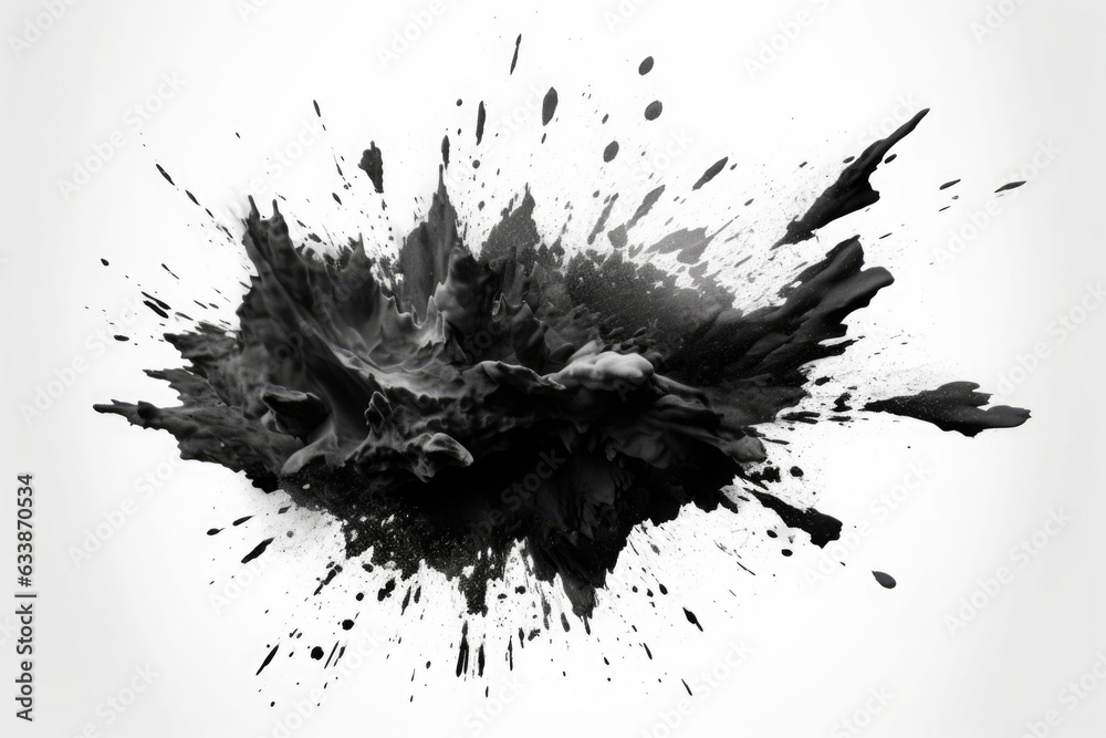 Explosion of black paint on white background. Fluid background. Color explosion. Generative AI Explosion of black paint on white background. Fluid background. Color explosion. Generative AI