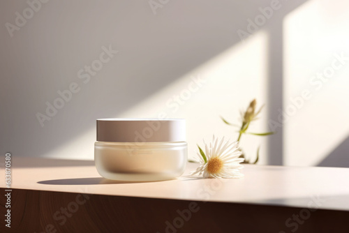 Cosmetic beauty product package. Antiage cream. Jar design on light background. AI generated