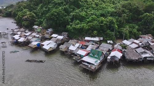 Filipino Village On The Water In The City Of Taytay, Palawan, Aerial View photo