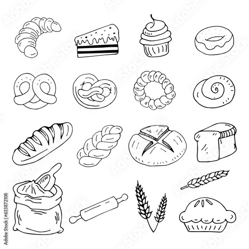 Bakery Hand Drawn Vector İllustration Objects Set