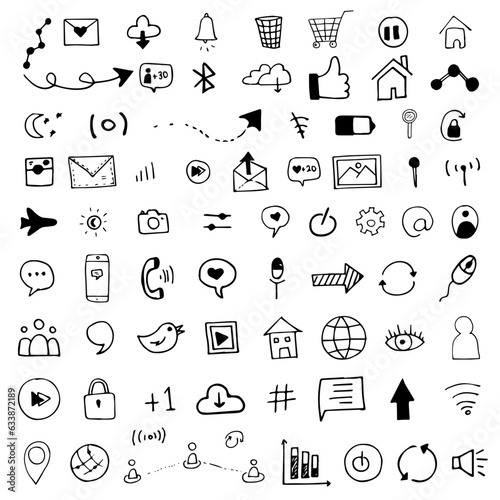 Social Media Icon Hand Drawn Vector İllustration Objects Set