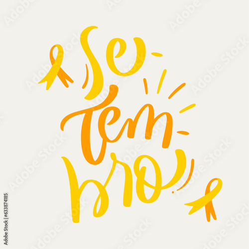 Setembro. September in brazilian portuguese with ribbon. Modern hand Lettering. vector.